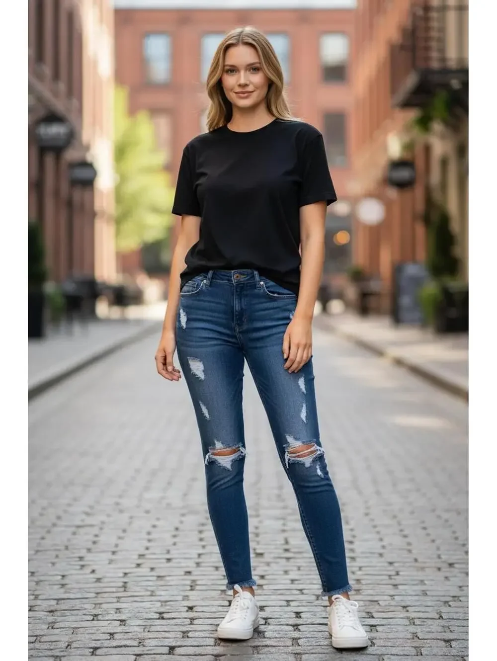 KanCan Women's 7 27 Distressed Skinny Jeans Dark Wash - Picture 2 of 15